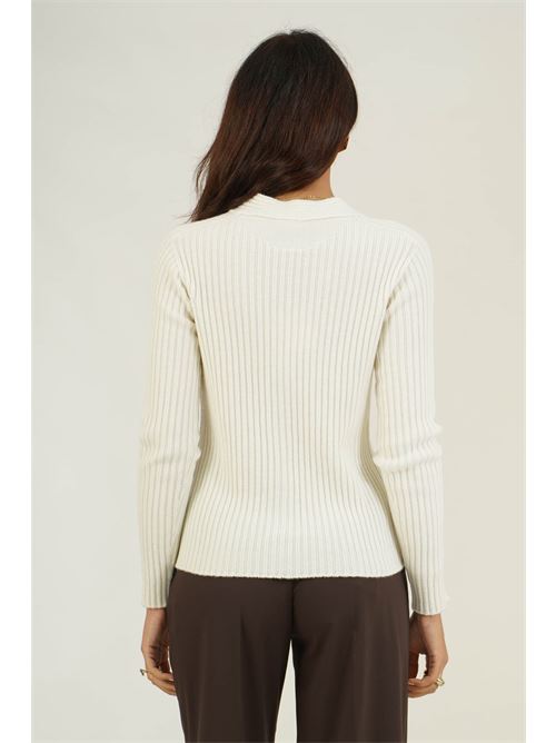 Cardigan a costine in pura lana Valeria Ghittori | 1310BIANCO